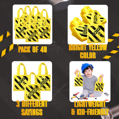 Construction Birthday Party Supplies 48 Under Construction Party Decorations Themed Mini Non-Woven Canvas Tote Gift Bags with Handles for Kids and Goodie Bags for Boys