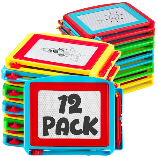 Bedwina Magnetic Drawing Board for Kids - (Pack of 12) Erasable Doodle Sketch Tablet and Travel Drawing Pad for Boys and Girls, Birthday Party Favors and Party Stocking Stuffers for Kids