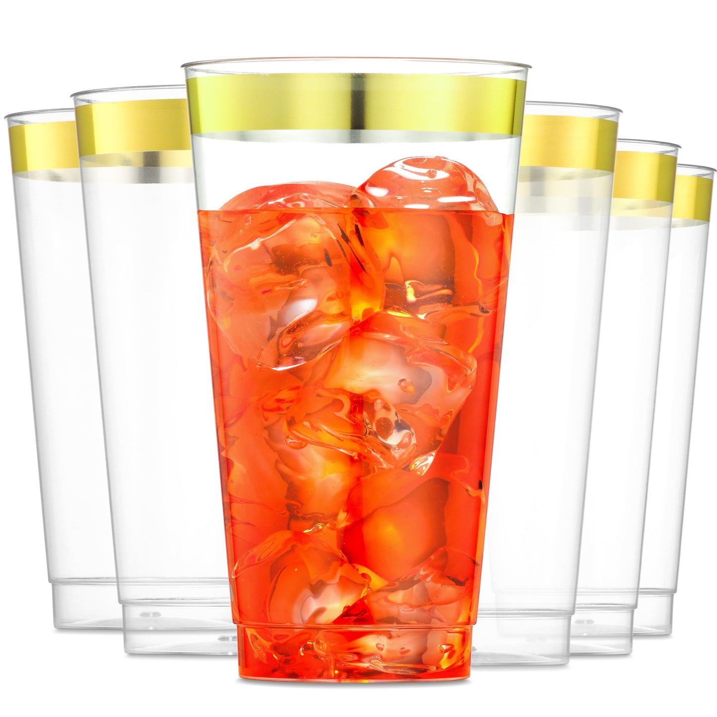 JoyServe 16 Oz Gold Clear Plastic Cups - (72 Count) Elegant Disposable Plastic Cups for Party, Gold Rimmed Fancy Tumblers for Drinks, Cocktail Parties, Birthdays, Baby Showers, Weddings and Events