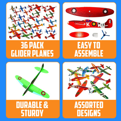 Bedwina Glider Planes Bulk (72-Pack) 8-Inch Bomber Airplane Gliders for Kids, Foam Paper Airplane Construction Kits for Kids Party Favors, Birthdays, Goodie Bag Stuffers and Outdoor Flying Toy