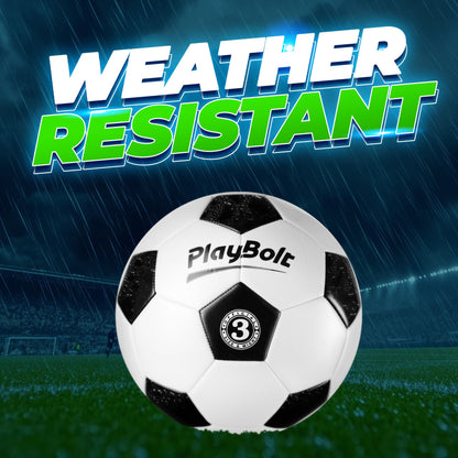 PlayBolt Soccer Ball Size 3 - Premium PVC Leather Cover - Youth Soccer Balls with Pump - Training, Practice, Match & Game Ball for Kids (Pack of 1)