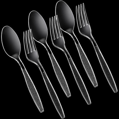 Plastic Forks and Spoons Set - (Bulk Pack 360 Pcs) Clear Plastic Cutlery Utensils Heavy Duty, 180 Forks and 180 Spoons, Silverware Sets for Party Supplies, Dinners, Take-Out, Catering, Food Services