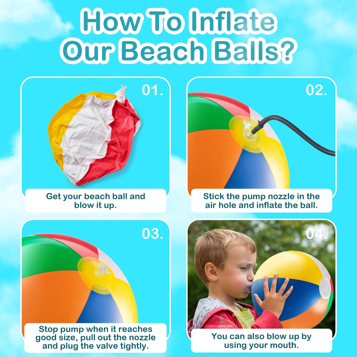 Bedwina 23 Pcs Rainbow Beach Balls Bulk Variety Pack - (10) 5-inch, (10) 12-inch, (3) 20-inch Sizes Large Beach Ball - Inflatable Vinyl Pool Toys for Kids, Themed Party & Pool Party Decorations