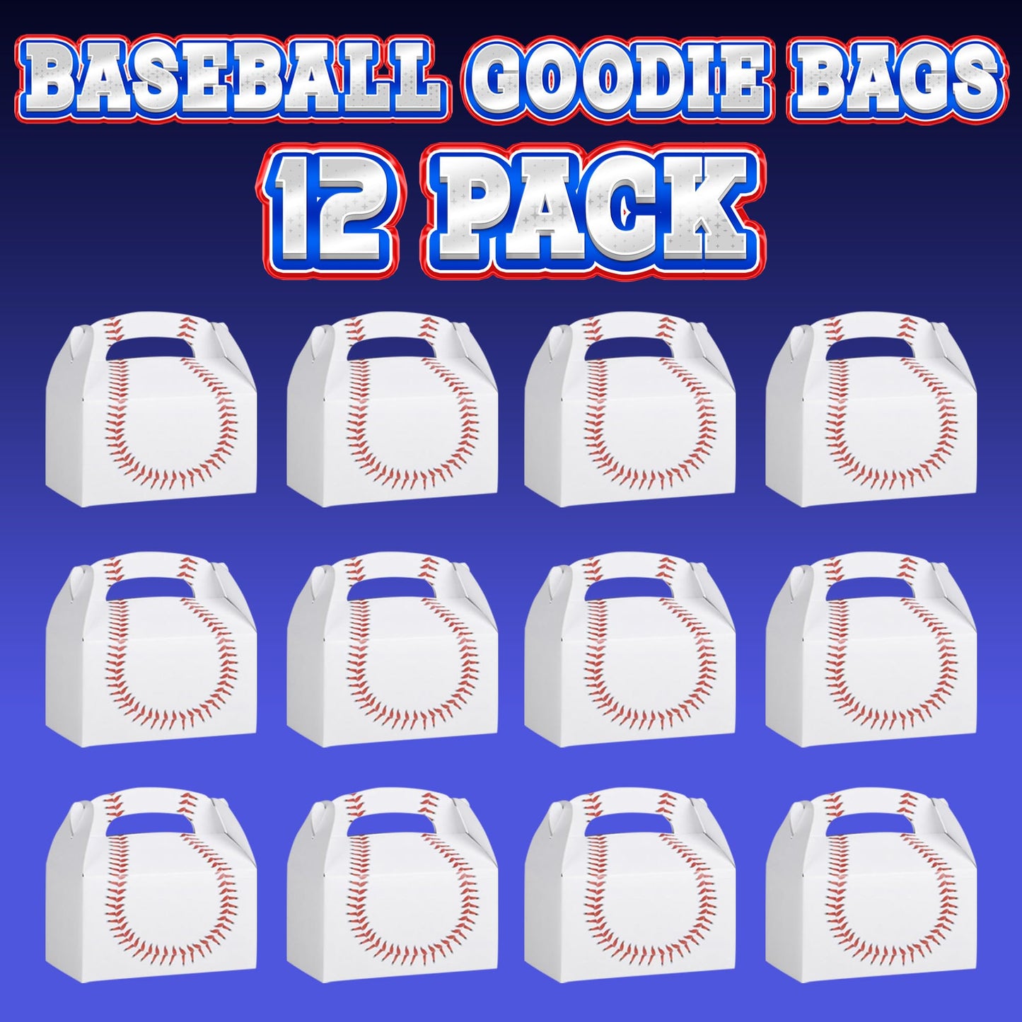 Bedwina Baseball Treat Boxes for Party Favors and Snacks - (Pack of 12) Bulk Team Snack Treat Boxes for Baseball Goodie Bags Favors and Themed Birthday Party Gift Supplies for Kids
