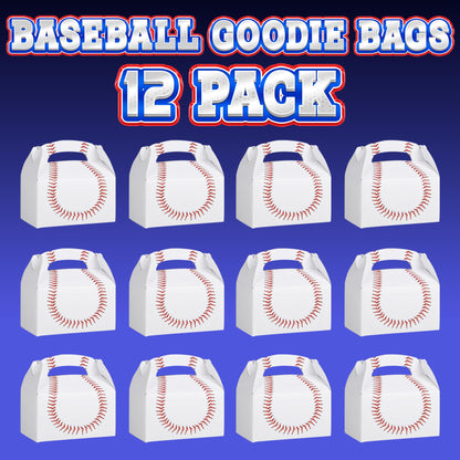 Bedwina Baseball Treat Boxes for Party Favors and Snacks - (Pack of 12) Bulk Team Snack Treat Boxes for Baseball Goodie Bags Favors and Themed Birthday Party Gift Supplies for Kids