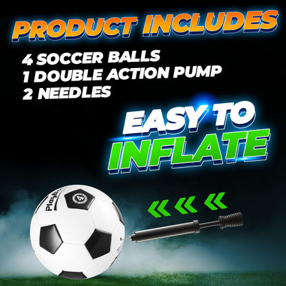 PlayBolt Soccer Ball Size 4 - Premium PVC Leather Cover - Youth Soccer Balls with Pump - Training, Practice, Match & Game Ball for Kids & Teens (Pack of 4)