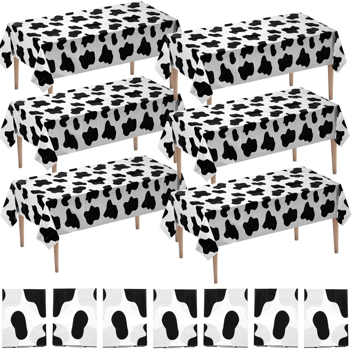 Bedwina Cow Print Tablecloth (Pack of 6) 54 X 72 Inch Tablecloths for Cow Themed Party Decorations, and Birthday Party Decorations, Picnic Table Covers, (Black and White)