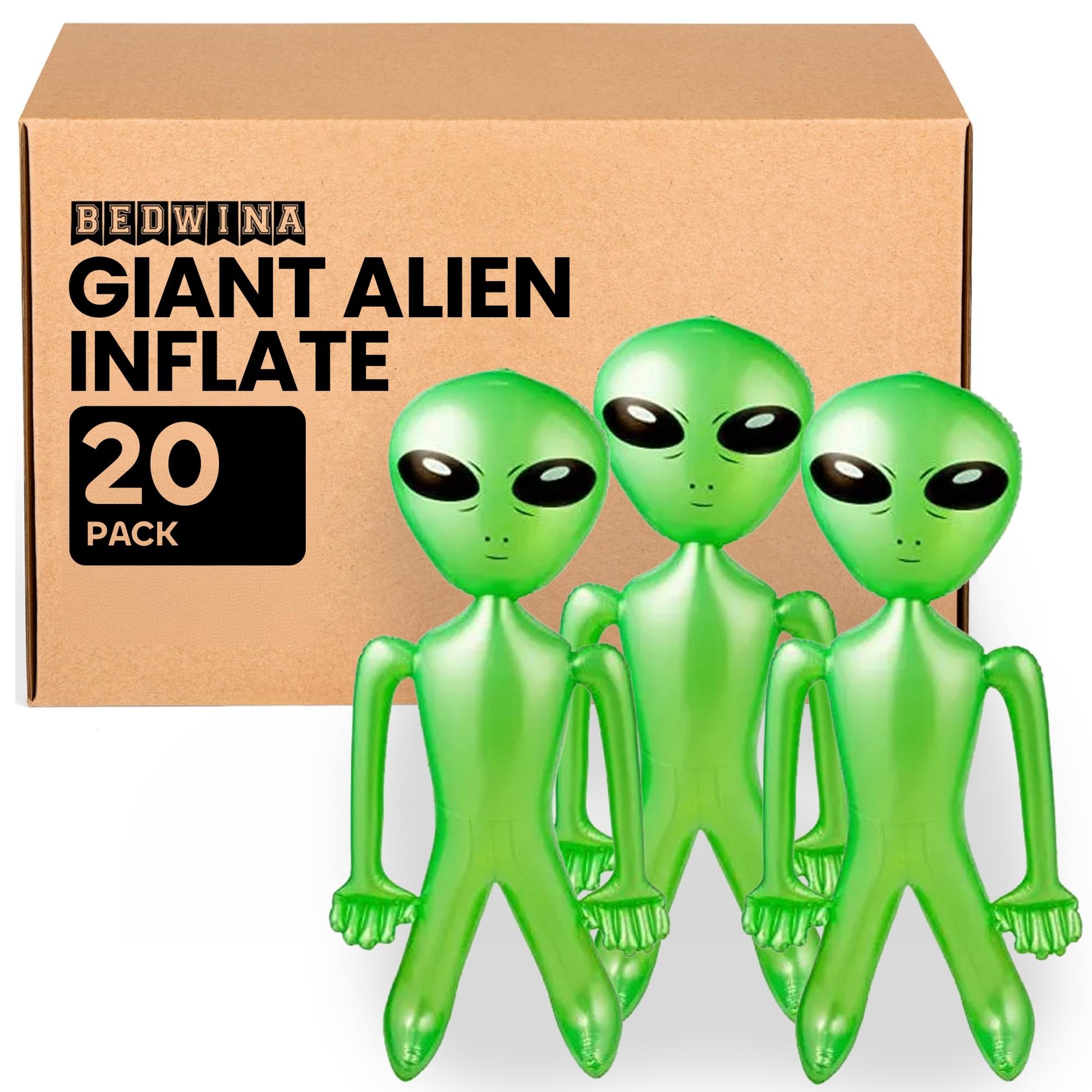 60 Inch (5 Feet) Giant Alien Inflatable - Pack of 20 - Jumbo Green Alien, for Game Prize, Alien Halloween Decorations Theme Party Favors Photo Prep & Decorations