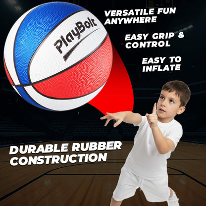 Size 3 Mini Basketballs (Pack of 3) - 7-Inch Premium Red, White & Blue Youth Rubber Basketballs with Hand Pump for Kids, Indoor Over-the-Door Hoops, Backyard Pools, Arcade Games, Training and Practice