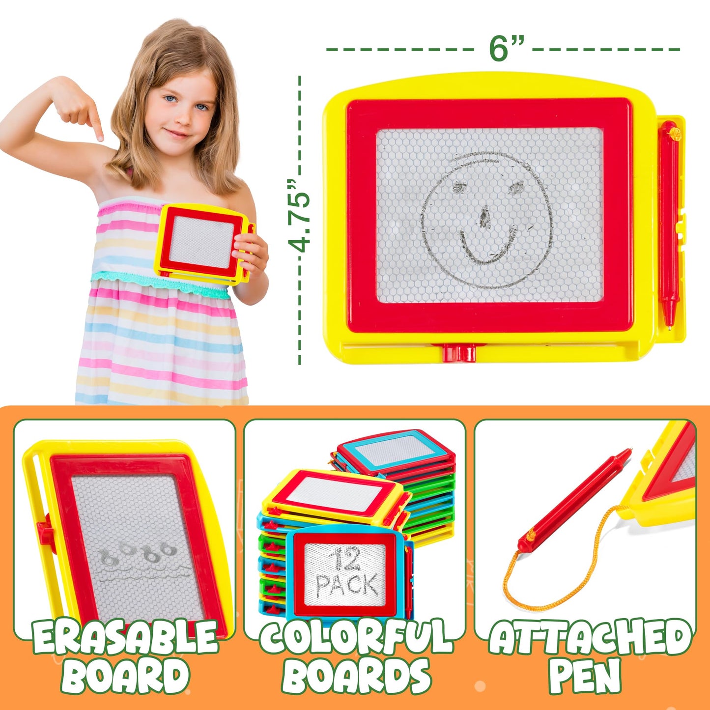 Bedwina Magnetic Drawing Board for Kids - (Pack of 12) Erasable Doodle Sketch Tablet and Travel Drawing Pad for Boys and Girls, Birthday Party Favors and Party Stocking Stuffers for Kids