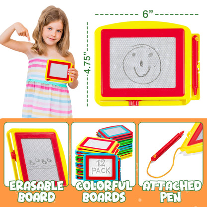 Bedwina Magnetic Drawing Board for Kids - (Pack of 12) Erasable Doodle Sketch Tablet and Travel Drawing Pad for Boys and Girls, Birthday Party Favors and Party Stocking Stuffers for Kids