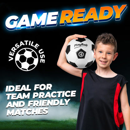 PlayBolt Soccer Ball Size 4 - Premium PVC Leather Cover - Youth Soccer Balls with Pump - Training, Practice, Match & Game Ball for Kids & Teens (Pack of 4)