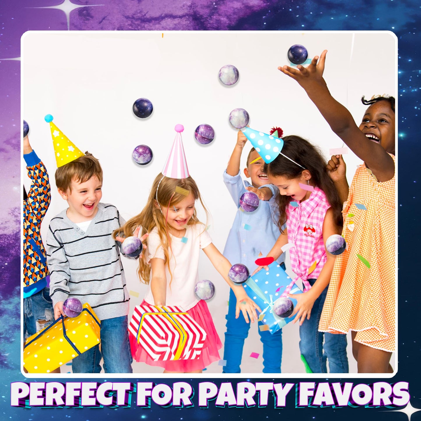Bulk 150 Galaxy Stress Balls for Kids - Squeeze Anxiety Fidget Sensory Balls for Children with Outer Space Theme, Toys for Party Favors and Birthday Party Supplies