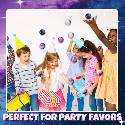 Galaxy Stress Balls for Kids - Pack of 24 Bulk - Squeeze Anxiety Fidget Sensory Balls for Children with Outer Space Theme, Toys for Party Favors and Birthday Party Supplies