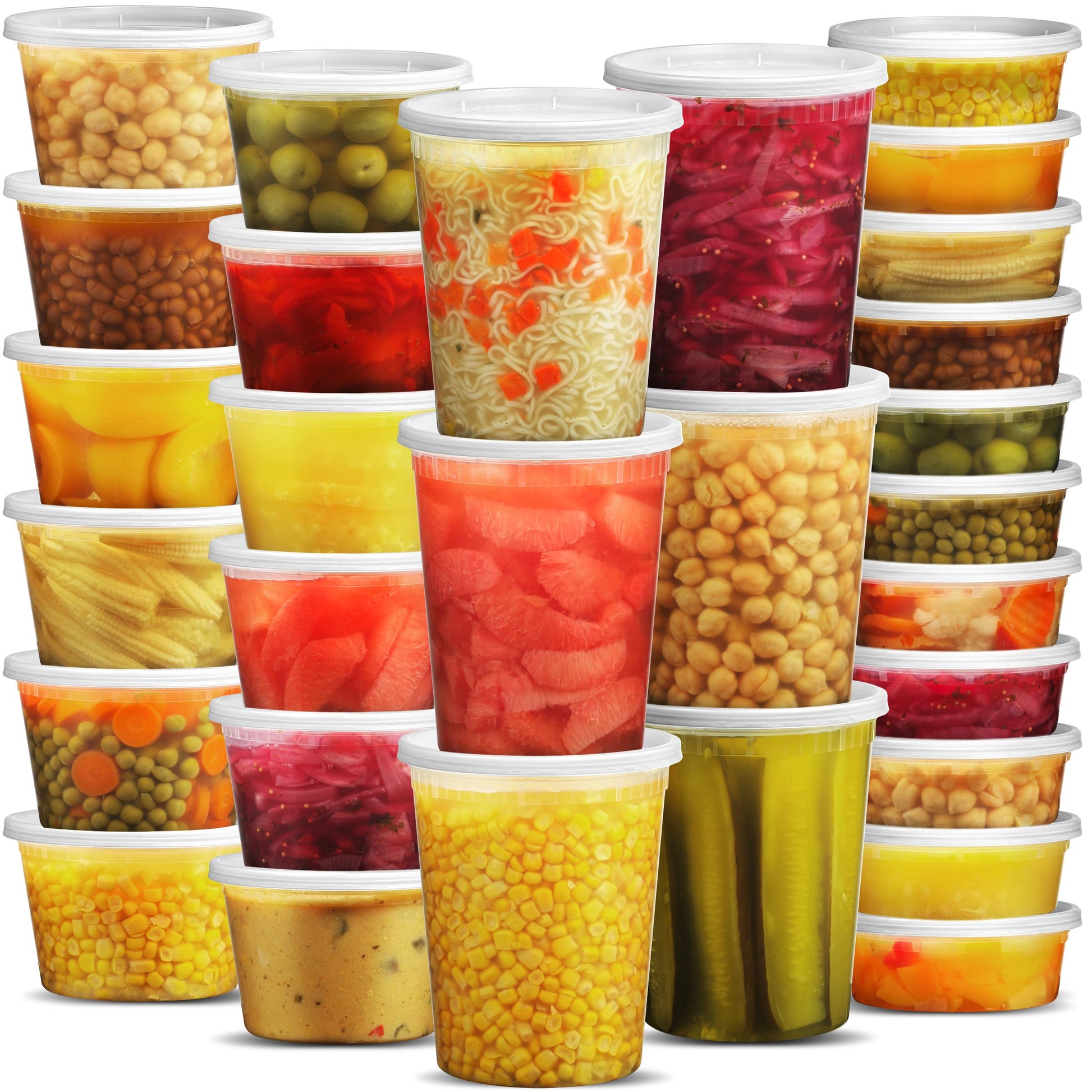 JoyServe Deli Food Containers with Lids - (48 Pack) 16 Sets of Each Size - 8 Oz-Cup / 16 Oz-Pint / 32 Oz-Quart Sizes Food Storage Takeout Meal Prep Storage, BPA-Free, Dishwasher, Microwave Safe