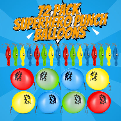 Superhero Punch Balloons - Pack of 72 Bulk, Large Punching Balloons for Kids, Inflatable Punch Balls for Carnival Prizes, Goodie Bag Stuffers for Kids, Superhero Theme Birthday Party Favors Toys