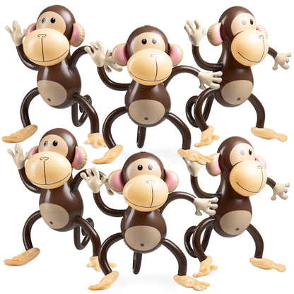 Large Inflatable Monkey (Pack of 6) 27-Inch Monkeys for Baby Shower, Safari, Jungle Themed Birthdays, Blow Up Animal Party Favors and Decorations for Kids and Toddlers