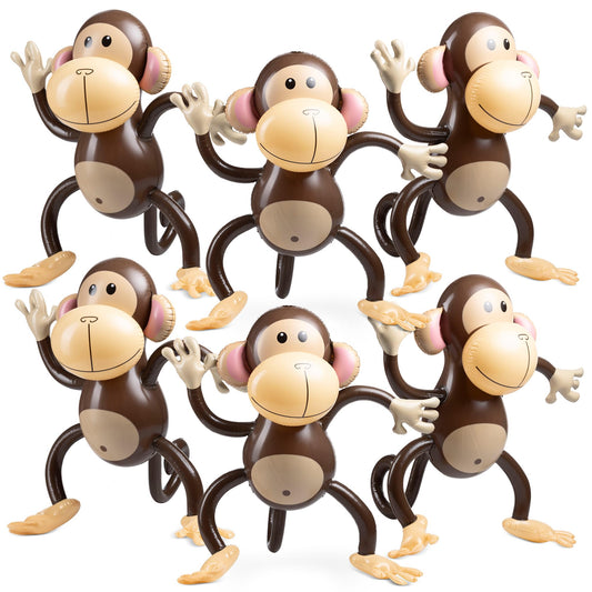 Large Inflatable Monkey (Pack of 6) 27-Inch Monkeys for Baby Shower, Safari, Jungle Themed Birthdays, Blow Up Animal Party Favors and Decorations for Kids and Toddlers
