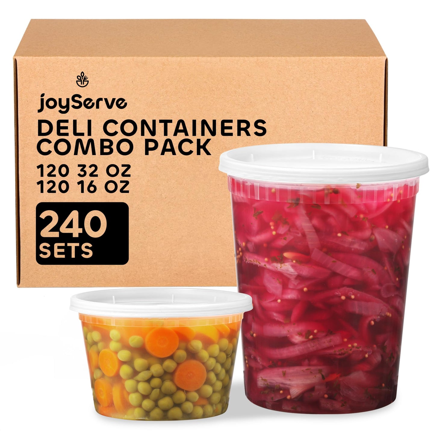 JoyServe 240-Sets Deli Containers with Lids - (120)-32oz & (120)-16oz Bulk Pack of Food Storage Take Out Containers for Restaurants, Catering, Meal Prep - Microwaveable, Reusable & BPA-Free