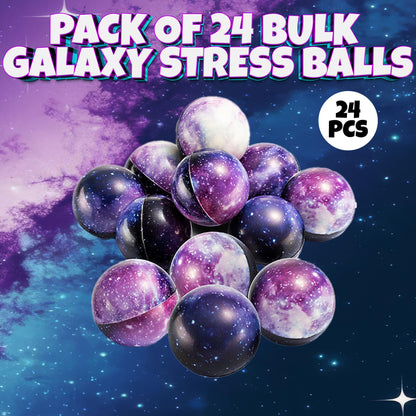 Galaxy Stress Balls for Kids - Pack of 24 Bulk - Squeeze Anxiety Fidget Sensory Balls for Children with Outer Space Theme, Toys for Party Favors and Birthday Party Supplies