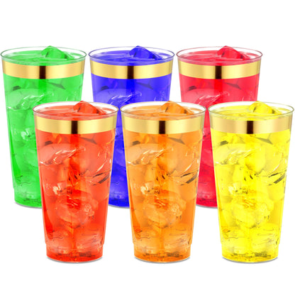 JoyServe 16 Oz Gold Clear Plastic Cups - (72 Count) Elegant Disposable Plastic Cups for Party, Gold Rimmed Fancy Tumblers for Drinks, Cocktail Parties, Birthdays, Baby Showers, Weddings and Events