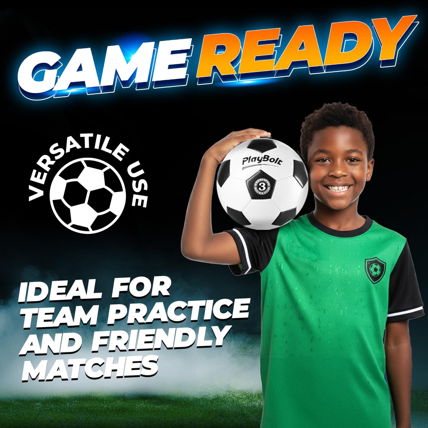 PlayBolt Soccer Ball Size 3 - Premium PVC Leather Cover - Youth Soccer Balls with Pump - Training, Practice, Match & Game Ball for Kids (Pack of 4)