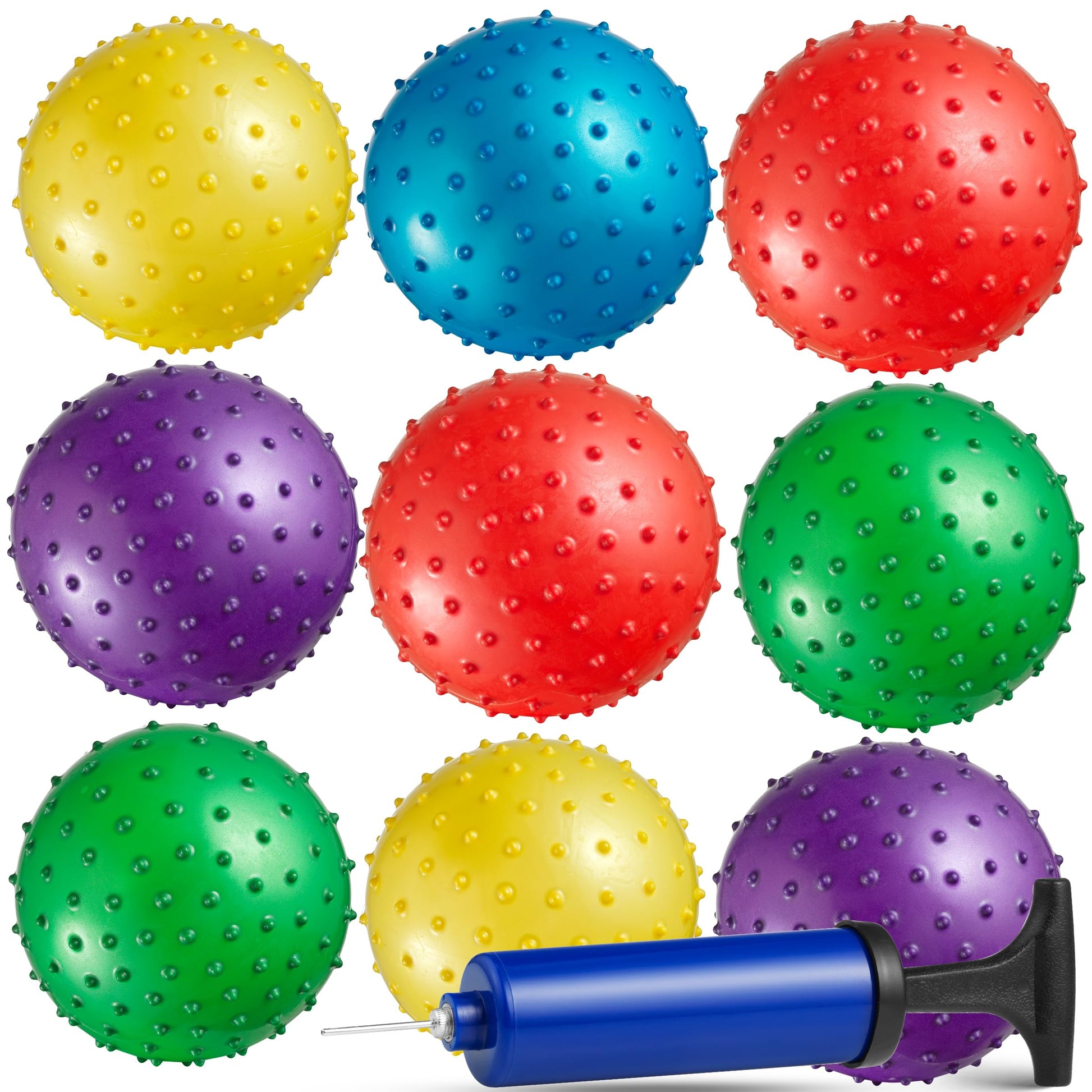 Bedwina Mini Knobby Balls - (Pack of 36) Bulk 5 Inch Sensory Balls and Spiky Massage Stress Balls with Pump, Fun Bouncy Ball Party Favors