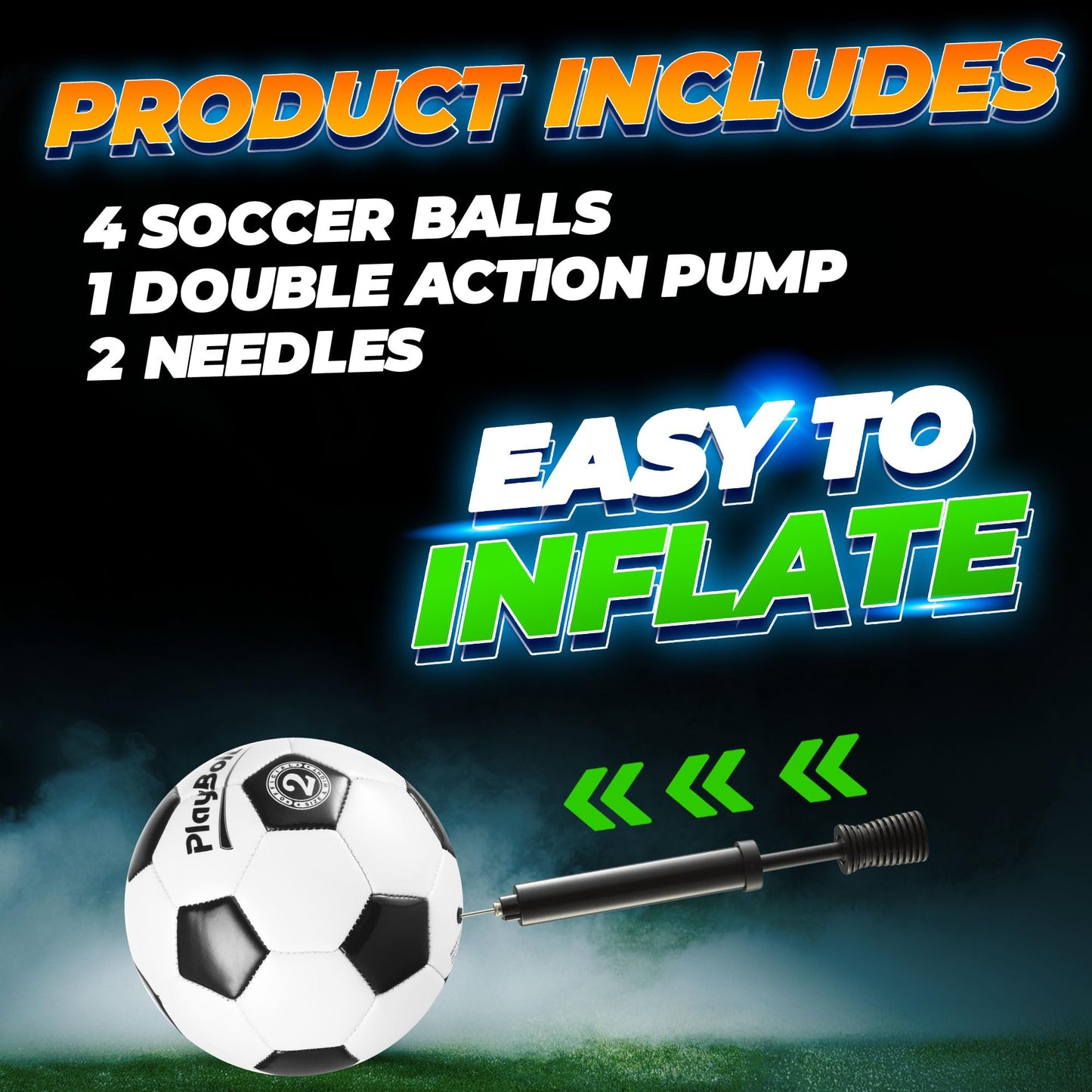 PlayBolt Soccer Ball Size 2 - Official Size Soccer Balls with Pump in Classic Black and White for Kids Youth & Toddler Sports, Indoor & Outdoor (Pack of 4)