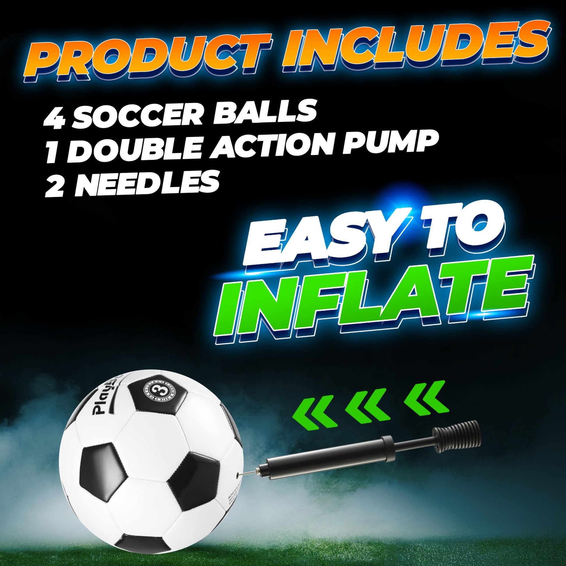 PlayBolt Soccer Ball Size 3 - Premium PVC Leather Cover - Youth Soccer Balls with Pump - Training, Practice, Match & Game Ball for Kids (Pack of 4)