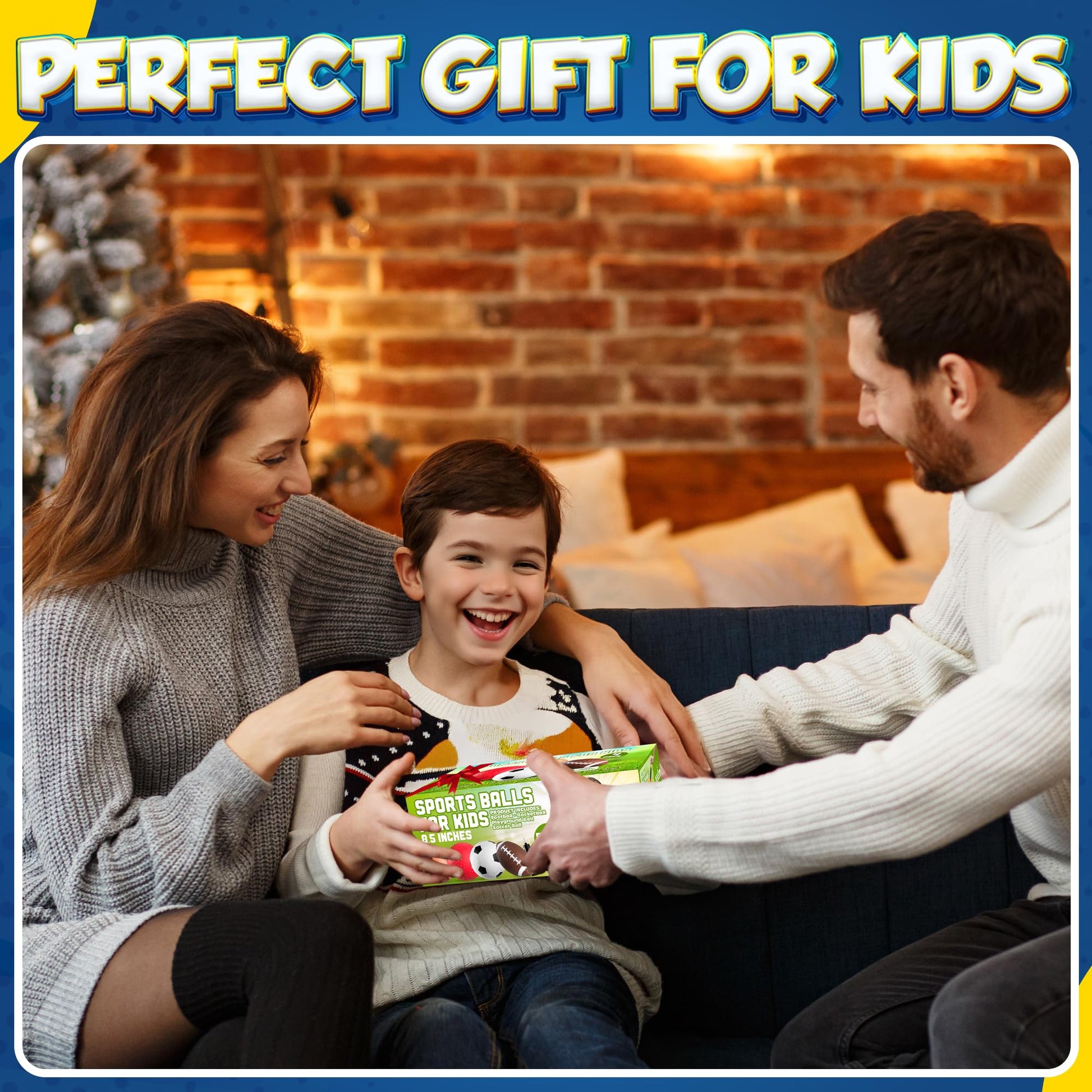 8.5” Sports Balls for Kids & Toddlers - (Pack of 4) Rubber Inflatable Multi-Sport Ball Set - Football, Soccer Ball, Basketball, Playground Ball & Pump - Birthday Gift Toys for Boys & Girls