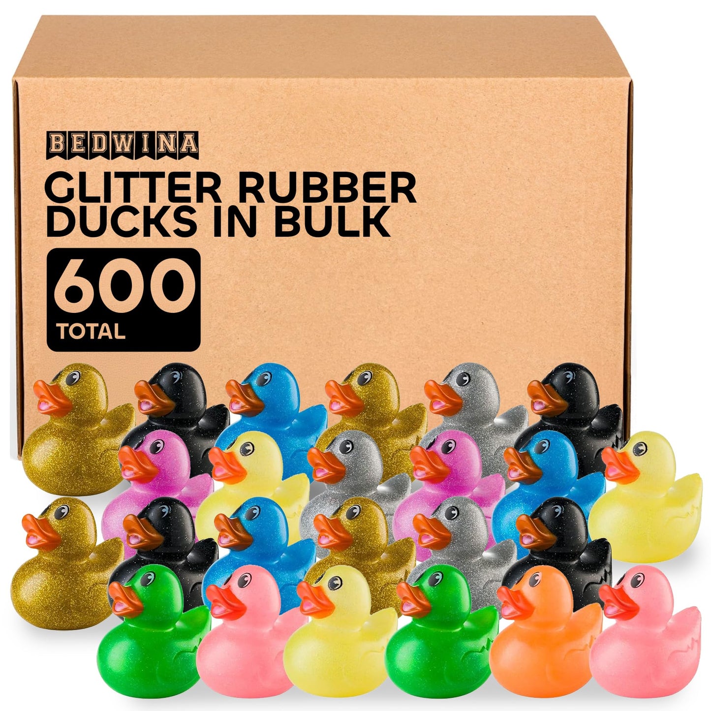 Bedwina Glitter Rubber Ducks in Bulk, Jeep Ducks for Ducking and Cruise Gifts, Kids Bath Toys, Mini Floating Rubber Duckies - Party Favors, Bulk Toys for Kids, Pool, Birthday, Decor - 600 Count