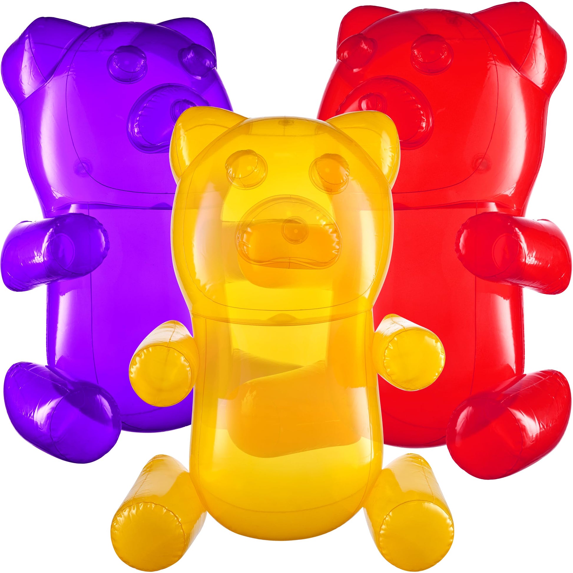 Bedwina 24" Inflatable Gummy Bears (Pack of 3) Big Huge Blow Up Gummy Bear Pool Toy Decorations, Birthday Party Supplies and Themed Candy Land Party Favors for Kids