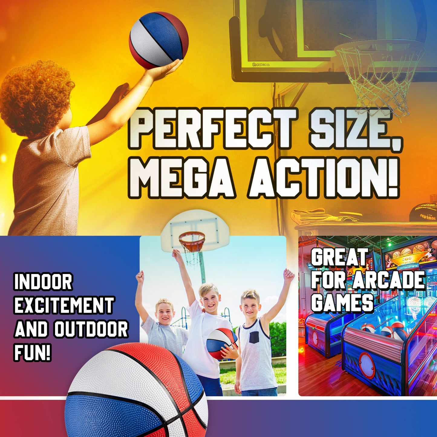 Bedwina Mini Rubber Basketball Balls for Kids - (Pack of 12) 7 Inch, Size 3 - Pool Basketball Hoop Set, Outdoor & Indoor Small Hoops Carnivals, Game Prizes