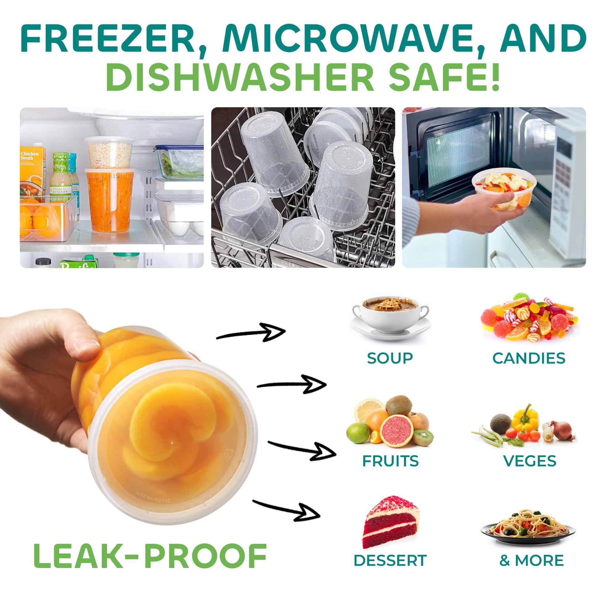 JoyServe Deli Food Containers with Lids - (24 Pack) 8 Sets of Each Size - 8 Oz - Cup / 16 Oz - Pint / 32 Oz - Quart Sizes Food Storage Takeout Meal Prep Storage, BPA-Free, Dishwasher, Microwave Safe