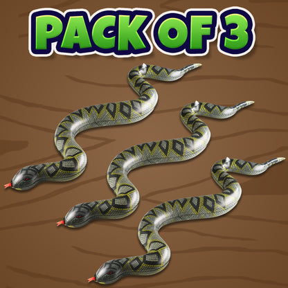 Inflatable Snakes (3 Pack) - 39 Inch Blow Up Fake Snake Decorations for Pool Toys, Jungle Party, Safari Theme, Halloween Props & Fun Kids Party Supplies