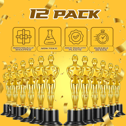 Bedwina Gold Trophy Award Mini Trophies Bulk - (Pack of 12) 6 Inch Tall Plastic Golden Statue Award, Party Themed Decorations, Winners or Appreciation Gifts Game Prizes for Adults & Kids