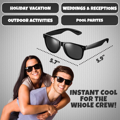 Black Sunglasses Bulk - (Pack of 12) Premium Retro Party Sunglasses for Birthdays, Weddings, Bachelorette, Bachelor, Photo Booth Prop Eyewear Shades - Adult or Kids Unisex Black Party Decorations