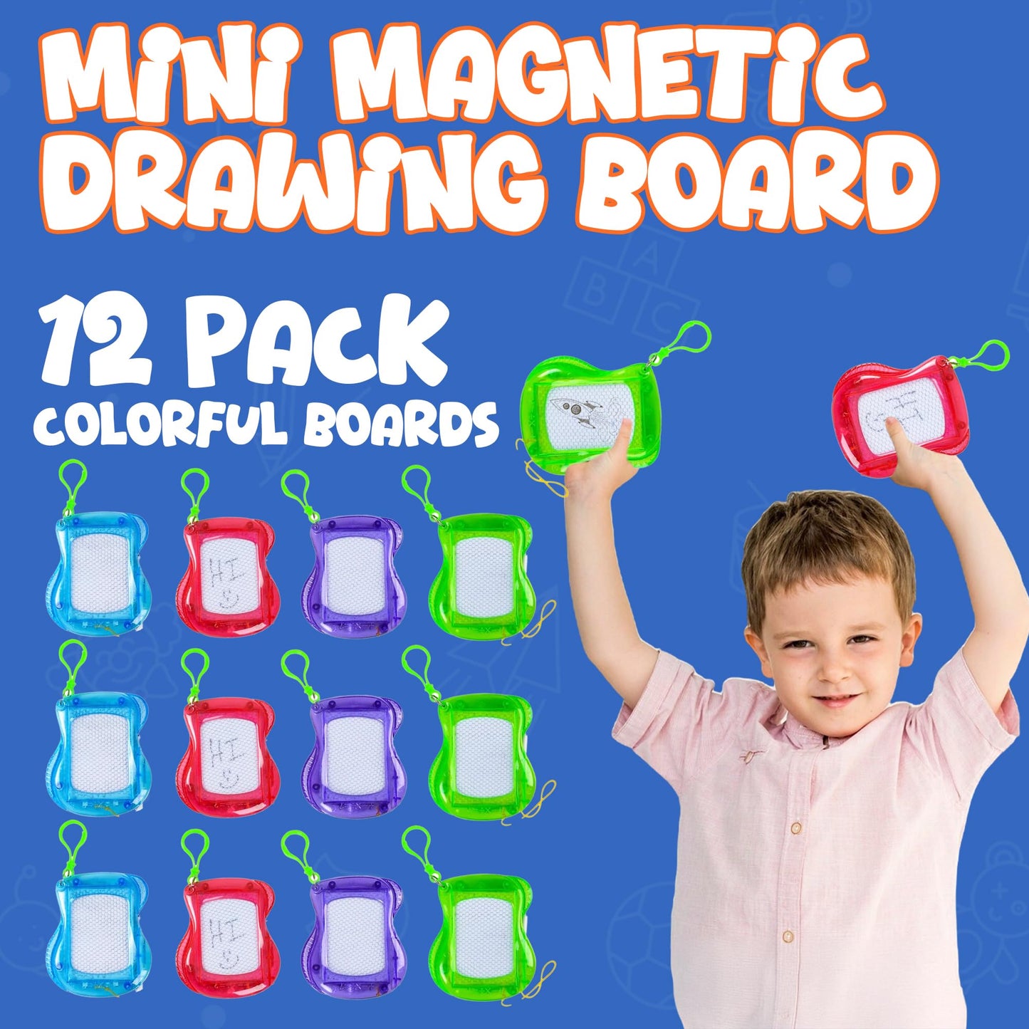 Mini Magnetic Drawing Board for Kids - Pack of 12 with Keychain Clip Erasable Doodle Sketch Writing Pad, Treasure Box Toys for Classroom Birthday Prizes Party Favors, Goodie Bags Stuffers for Kids