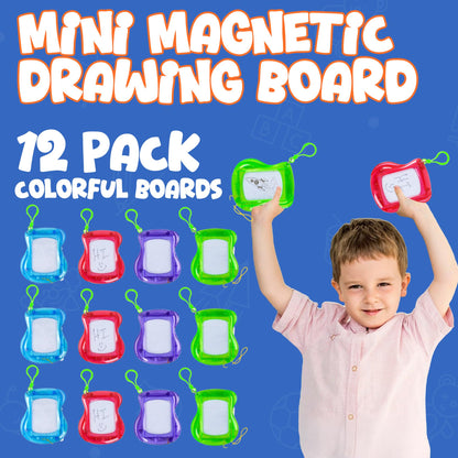 Mini Magnetic Drawing Board for Kids - Pack of 12 with Keychain Clip Erasable Doodle Sketch Writing Pad, Treasure Box Toys for Classroom Birthday Prizes Party Favors, Goodie Bags Stuffers for Kids