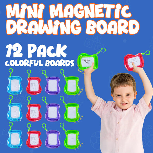 Mini Magnetic Drawing Board for Kids - Pack of 12 with Keychain Clip Erasable Doodle Sketch Writing Pad, Treasure Box Toys for Classroom Birthday Prizes Party Favors, Goodie Bags Stuffers for Kids