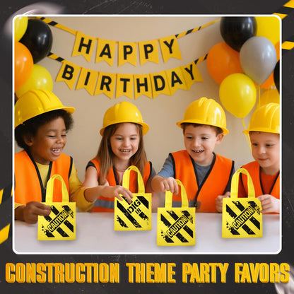 Bedwina Construction Birthday Party Supplies 12 Under Construction Party Decorations Themed Mini Non-Woven Canvas Tote Gift Bags with Handles for Kids and Goodie Bags for Boys