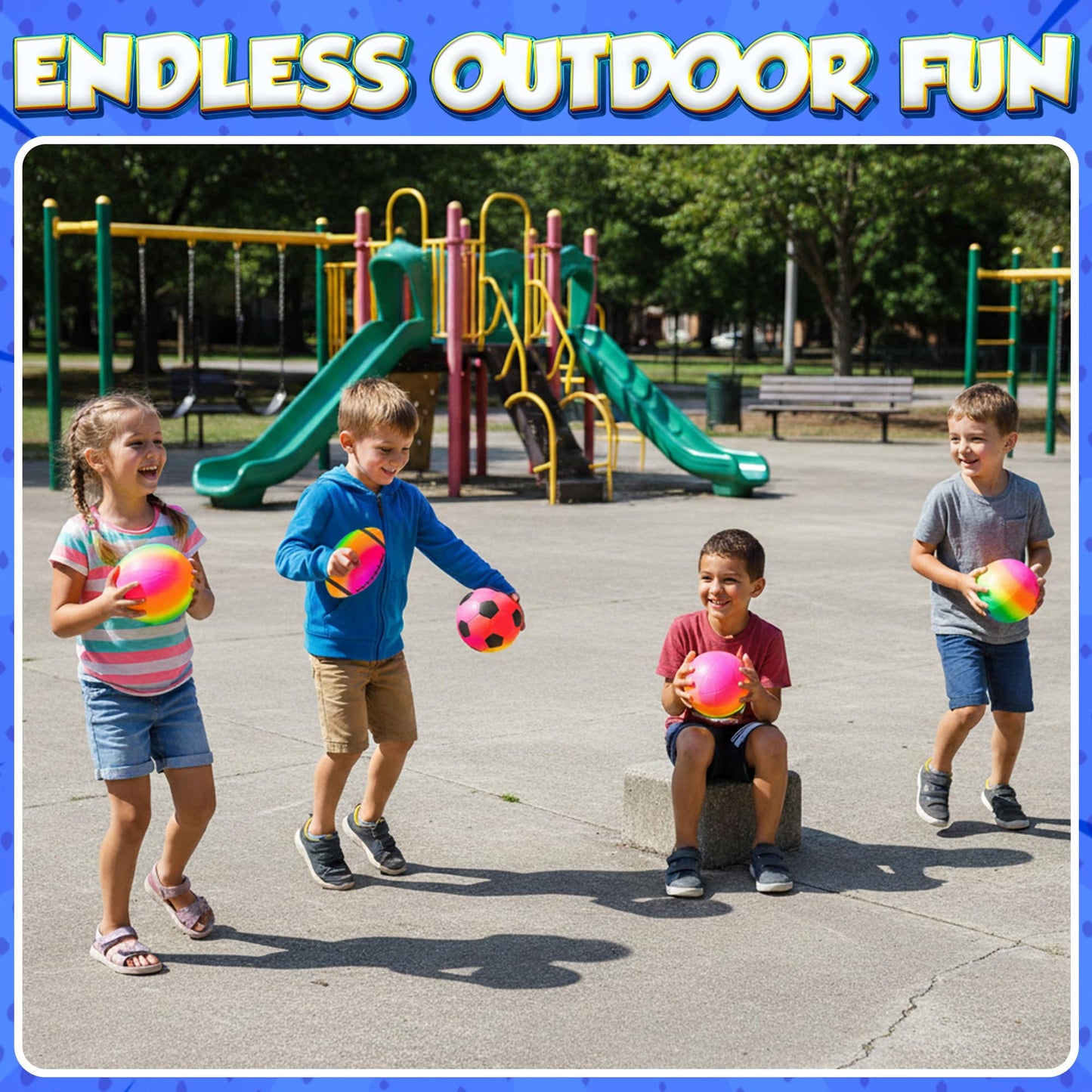 PlayBolt Sports Ball Set (4 Pack, 5-Inch) - Rainbow Mini Basketball, Soccer, Football & Playground Balls w/Hand Pump - Fun Indoor Outdoor Toys for Toddlers, Little Kids, Preschoolers & Early Play