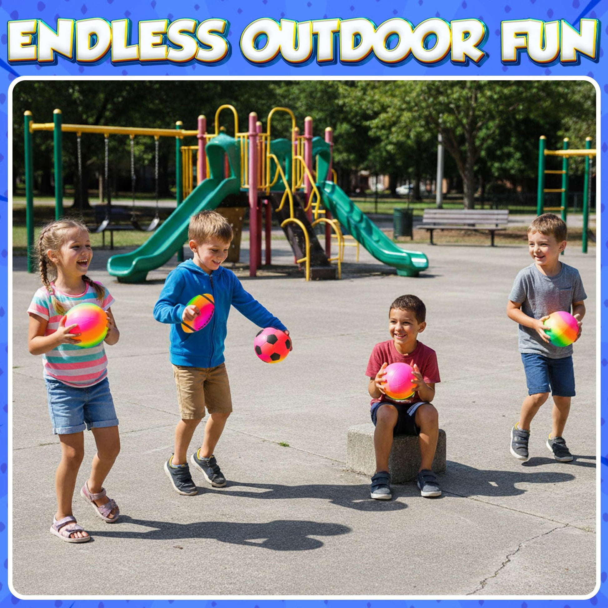 PlayBolt Sports Ball Set (4 Pack, 5-Inch) - Rainbow Mini Basketball, Soccer, Football & Playground Balls w/Hand Pump - Fun Indoor Outdoor Toys for Toddlers, Little Kids, Preschoolers & Early Play