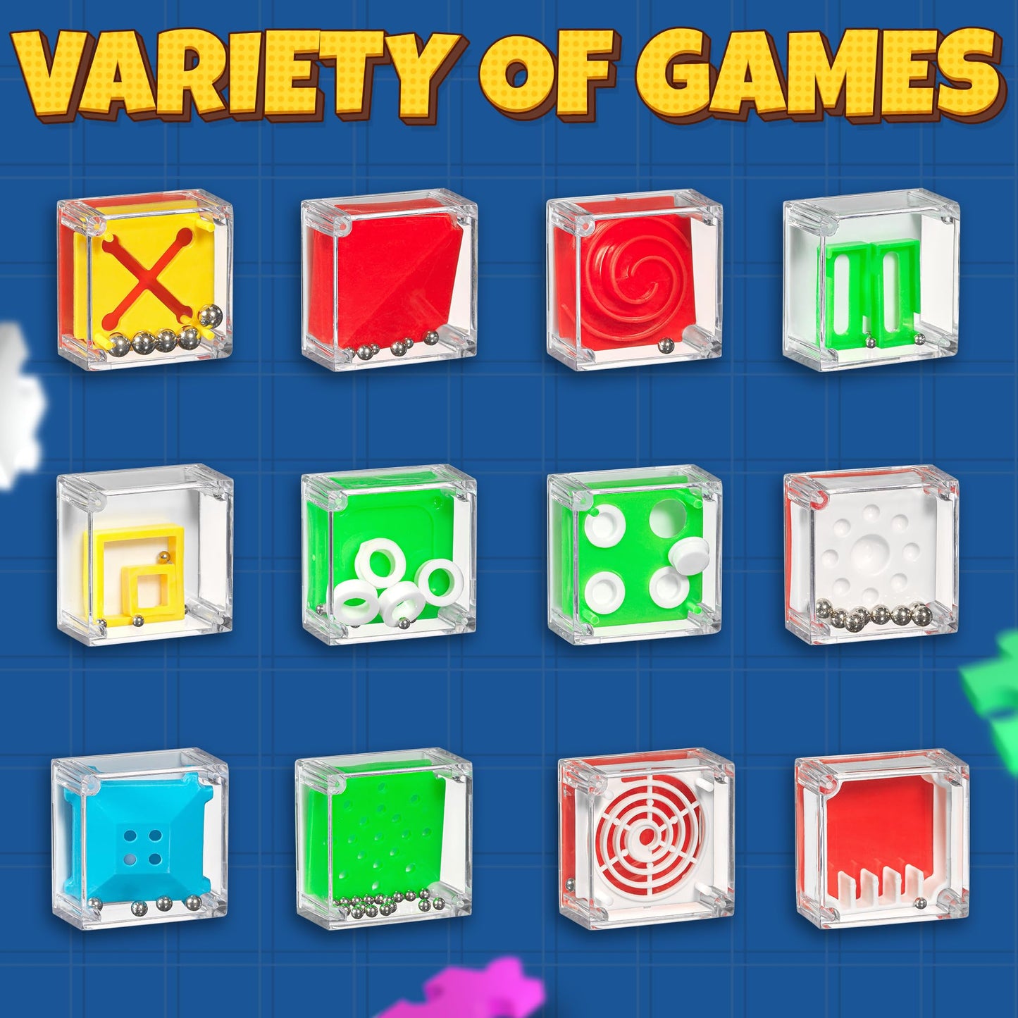 Bedwina Mini Cube Puzzle Box Set - Pack of 24 Balance IQ Party Favor Games for Kids, Teens and Adults, 1.5 Inch 3D Brain Teaser Maze Ball Toy Puzzles, Mini Ball Game for Kids in Bulk