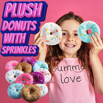 Bedwina Plush Donuts with Sprinkles - (Pack of 24) 1 Dozen Stuffed Donut Pillow Toy Party Favors, Donut Party Supplies Decorations and Stocking Stuffers for Kids