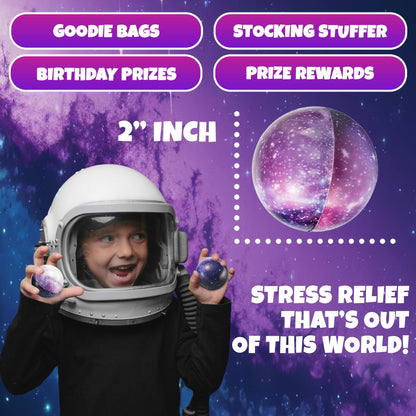 Bulk 150 Galaxy Stress Balls for Kids - Squeeze Anxiety Fidget Sensory Balls for Children with Outer Space Theme, Toys for Party Favors and Birthday Party Supplies