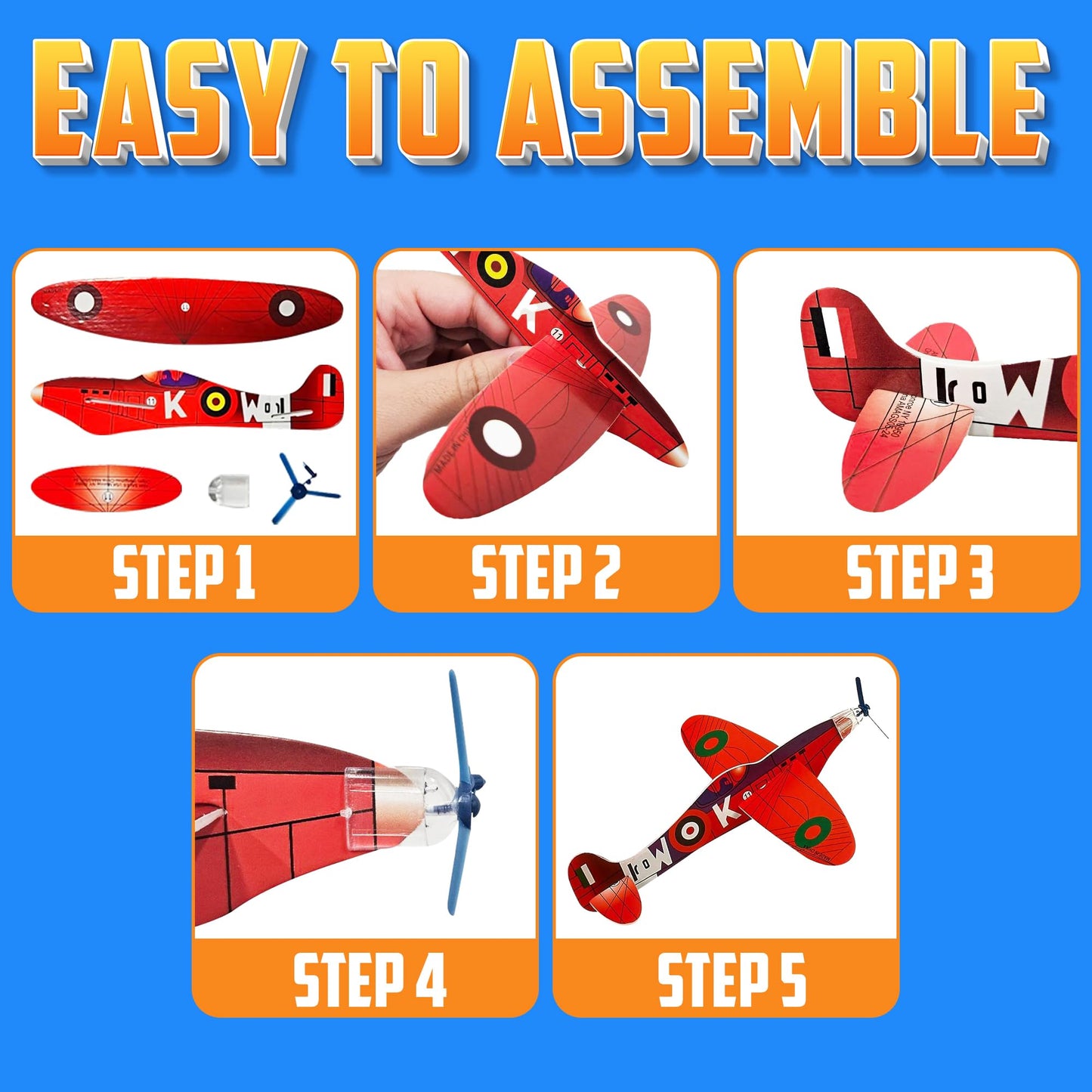 Bedwina Glider Planes Bulk (72-Pack) 8-Inch Bomber Airplane Gliders for Kids, Foam Paper Airplane Construction Kits for Kids Party Favors, Birthdays, Goodie Bag Stuffers and Outdoor Flying Toy