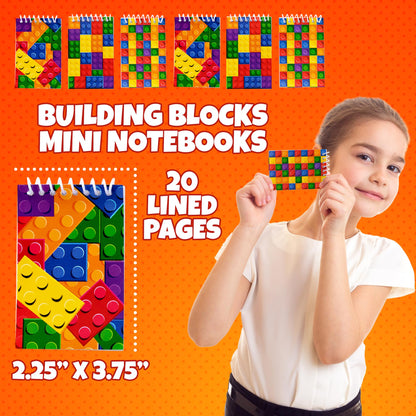 Bedwina Mini Building Block Notebooks (Bulk of 32) Spiral Notepads In Assorted Brick Styles, In Kids Pocket Size, For Birthday Party Favors, Goodie Bag Stuffers, Children Classroom Rewards