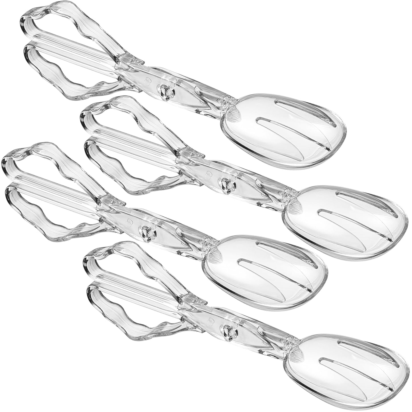 Pack of 4 11-Inch Clear Plastic Scissor Salad Tongs - Premium, Heavy-Duty, Reusable Serving Utensils for Catering, Cooking, Buffets, Party Supplies, and Weddings, Dishwasher Safe