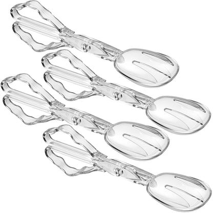 Pack of 4 11-Inch Clear Plastic Scissor Salad Tongs - Premium, Heavy-Duty, Reusable Serving Utensils for Catering, Cooking, Buffets, Party Supplies, and Weddings, Dishwasher Safe